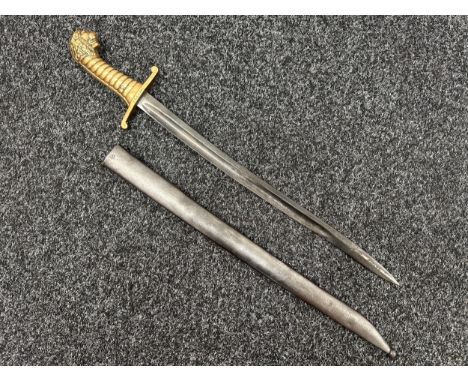 Imperial German Bavarian Lions Head M1892 Artillery Sword with single edged fullered blade 464mm in length, maker marked "W&a