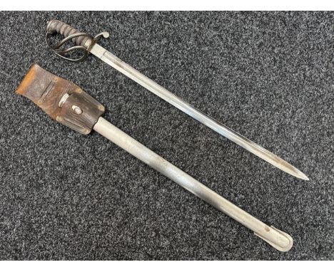 British 1821 Pattern Royal Artillery Officers Short Sword with fullered single edged blade with etched decoration to both sid