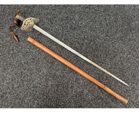 Victorian Officers 1895 Pattern Sword with single edged fullered blade, plated, with etched decoration including Kings Crown,