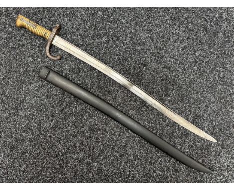 French 1866 Pattern Chassepot Bayonet with fullered single edged blade 575mm in length, maker marked and dated on spine of bl