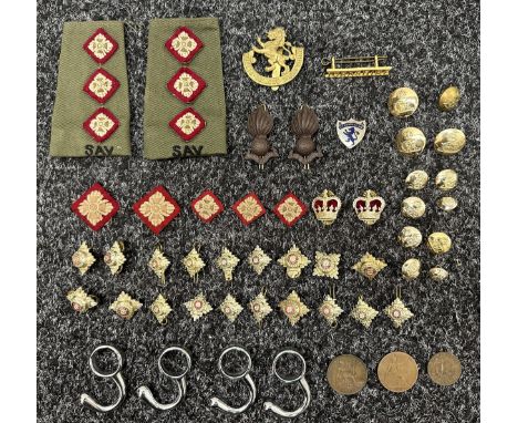 British Army Royal Artillery collar dogs, Staybrite buttons, rank insignia, cloth rank slips on's, cloth rank pips, Wrekin Co