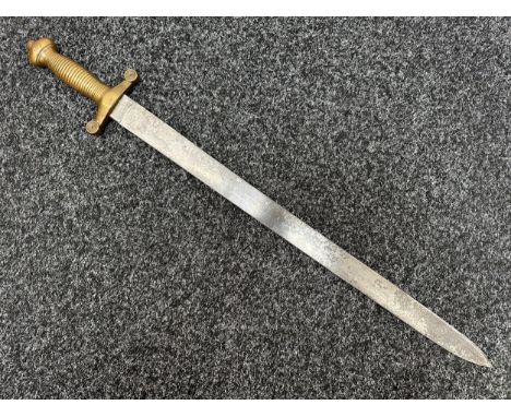 British Land Transport 1855 Pattern Short Sword with single edged blade 570mm in length, marked Crown with 16 beneath. Cast b