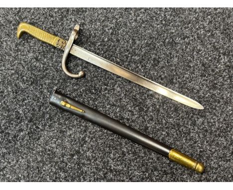 Chilean M1908 Police side arm with single edged blade 284mm in length. Created from the blade, gross-guard and scabbard of th