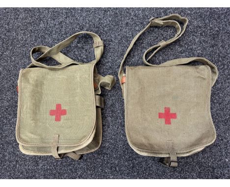 Pair of Post War Polish Army First Aid Bags. Complete with shoulder sling. Undated Cold War era production. Unissued conditio