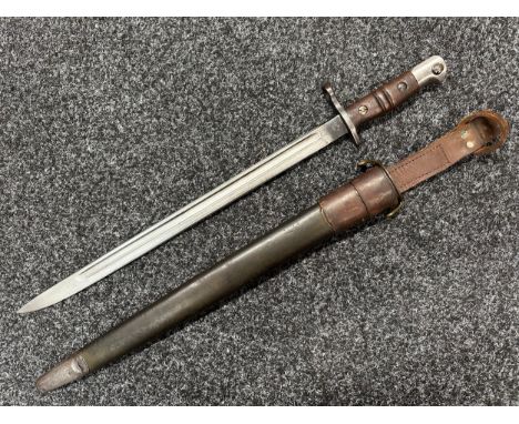 WW2 British Home Guard Issue US Contract P13 Bayonet with single edged fullered blade 430mm in length. Pattern date marked "1