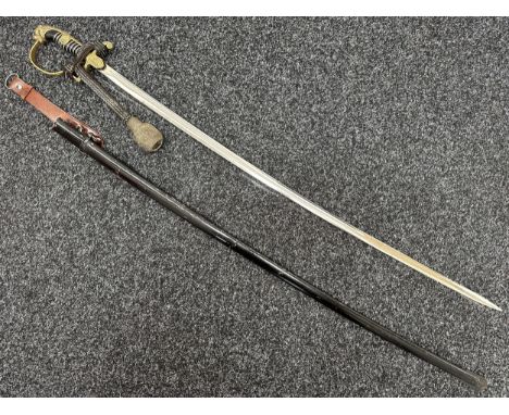 WW2 Third Reich Heer Officers Lion Head Sword with fullered single edged blade 865mm in length maker marked "Eikhorn, Solinge