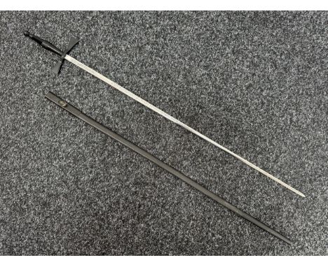 Masonic Sword with duble sided blade with etched decoration 697mm in length. No makers mark. Turned brass grip and pommel wit