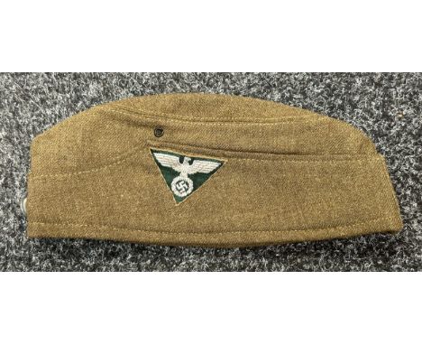 WW2 Third Reich SA Lagermutze complete with triangular Bevo flatwire eagle insignia with green backing for SA Gruppe Nordsee 