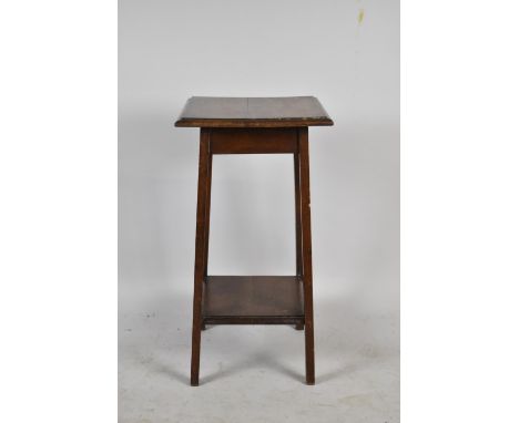 A Small Edwardian Oak Occasional Square Topped Table, 38cm, with Stretcher Shelf 