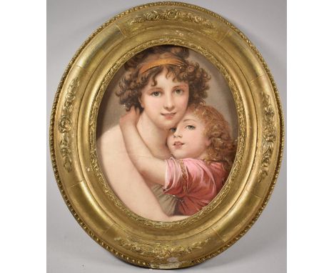 A Framed Oval Print Depicting Sisters, 25.5x20cm 