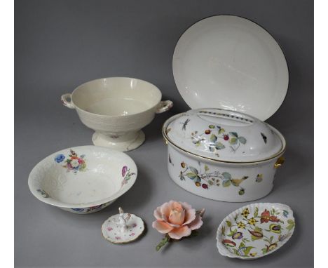 A Large Royal Doulton Lidded Oven to Table Pot Together a White and Black Portmeirion Centre Bowl, Spode Billingsley Rose Two