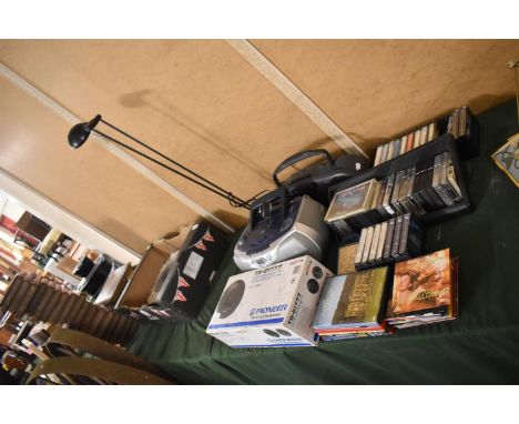 Two Radios, Uplighter, Car Stereo Speaker, Collection of Cassettes, DVD's and CD's etc 