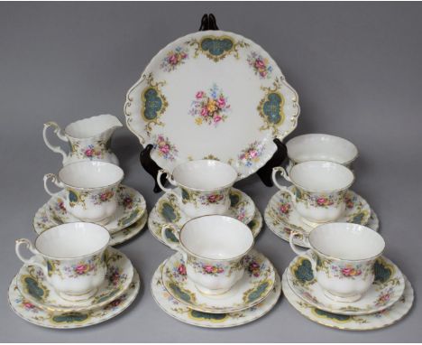A Royal Albert Berkeley Pattern Teaset to Comprise Six Cups, Milk and Sugar, Six Saucers, Six Side Plate and a Cake Plate 
