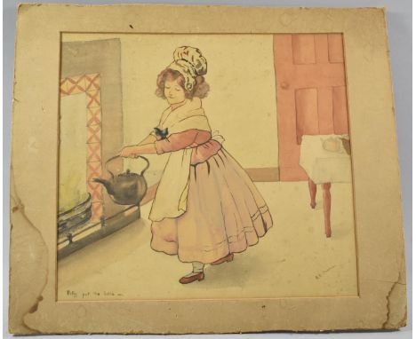 A Mounted but Unframed Watercolour on Card, Polly Put the Kettle On, Signed R S Gardner, 33x30.5cm 