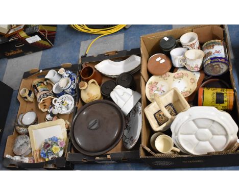 Three Boxes of Ceramics, Kitchenwares, Musical Lager Stein, Ceramic Bells, Jelly Mould etc 