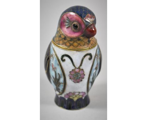 A Far Eastern Enamel on Brass Study of a Bird, 9cm high 