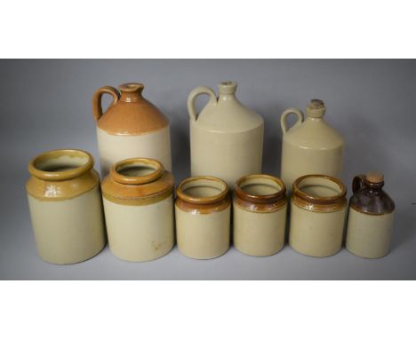 A Collection of Glazed Stonewares to Include Large Flask, Jars etc 