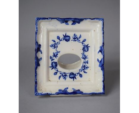 A Transfer Printed Blue and White Ironstone Rectangular Stand with Oval Hole to Front and Easel back incorporating Pocket, Po