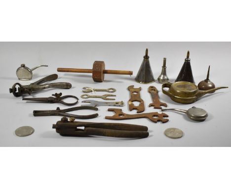 A Collection of Sundry Tools, Oil Cans, Bicycle Spanners etc 