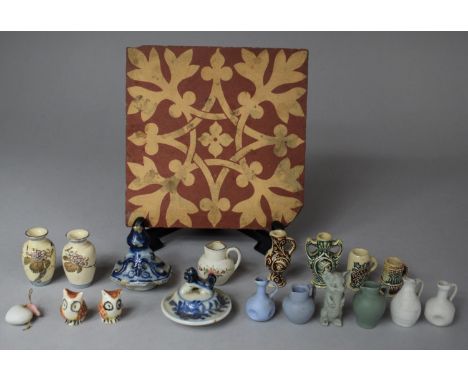 A Small Collection of Miniature Ornaments, Jasperware Pig, Vessels etc Together with Mintons Tile and Chinese Blue and White 