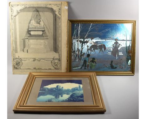 A Framed Photograph, Framed Iridescent Print The Snow Queen and Mounted Engraving, Monument in Ruabon Church 