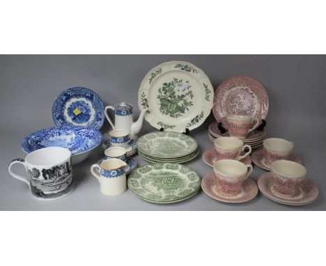 A Collection of Various Transfer Printed Ceramics to Include Pink Transfer Teaset to Comprise Six Cups, Five Saucers, Togethe