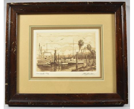 A Small Framed Limited Edition Print, Crab Boats, Signed by the Artist, no.54/80, 15x11cm 