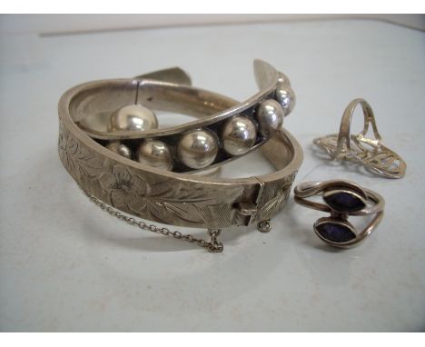 Silver hallmarked bangle another silver bangle, dress ring etc