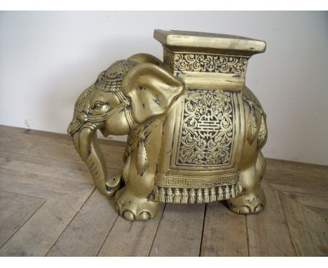 Ceramic Thai style gilt elephant stool (height 42cm)