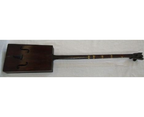 18th C two string zephar style instrument the walnut rear back plate with elaborate inlaid boxwood floral detail (back plate 