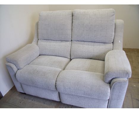 Less than 12 month old Parker Knoll two seat reclining sofa in checked upholstery (width 145cm)