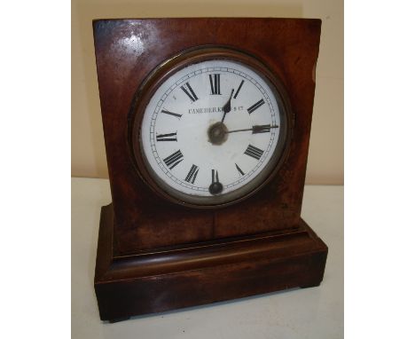 19th C walnut cased mantle clock with white enamel dial by Camerer, Cuss & Co (height 23cm)