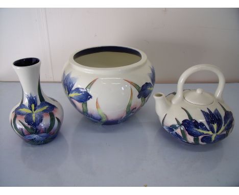 Old Tupton ware Iris pattern bowl, vase and teapot (3)