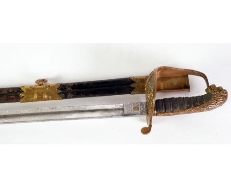 LATE NINETEENTH CENTURY VICTORIAN NAVAL OFFICERS SWORD, 29" (73.6cm) single edge black etched with crown fouled anchor Royal 