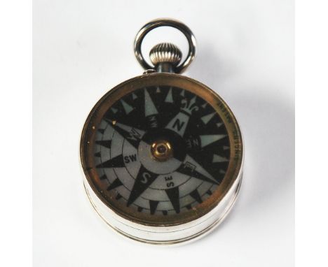 VICTORIAN SINGERS PATENT SILVER CASED POCKET COMBINED ANEROID BAROMETER, THERMOMETER AND COMPASS, the removable compass with 