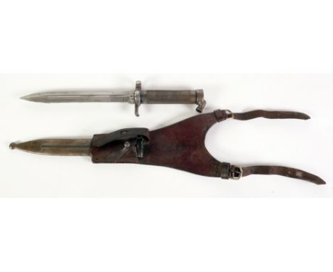 SWEDISH WORLD WAR II MAUSER BAYONET, with single edge spear point blade, 8 1/2" (21cm) long, the steel hilt hollow and engine