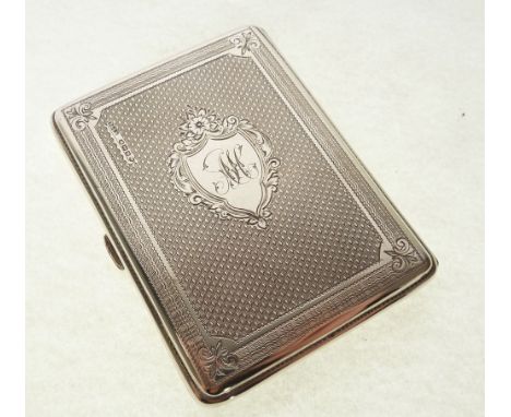 VICTORIAN ENGINE TURNED SILVER CARTE DE VISITE CASE, with moire lined interior, with chased monogrammed cartouche, Birmingham