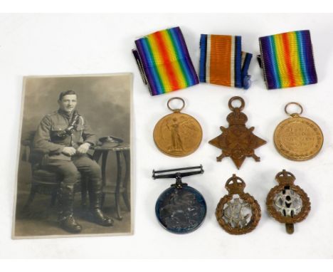 THREE WORLD WAR I SERVICE MEDALS TO DVR. L. MARSHALL R.A. 700563, and  ANOTHER Aug-Nov 1914 MEDAL to Lance Corporal J.R. Nich