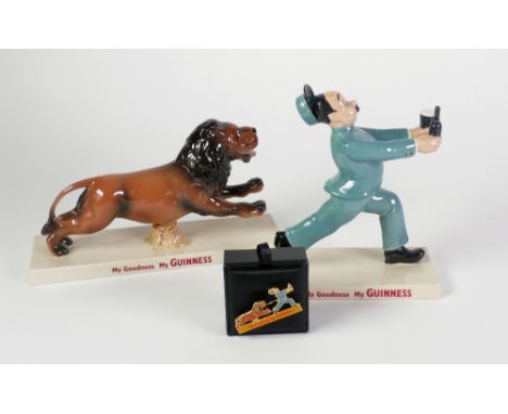 COALPORT CHINA, LIMITED EDITION GUINNESS & CO, "MY GOODNESS MY GUINNESS" ZOO KEEPER AND LION, zoo keeper 7" (17.8cm) high, li