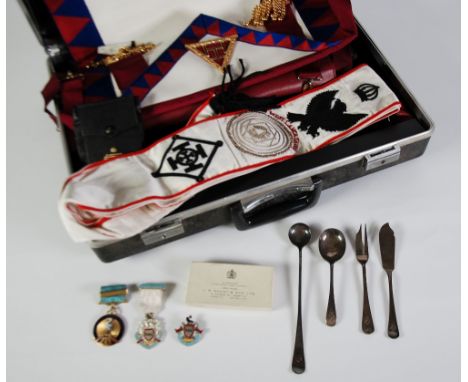 *MASONIC REGALIA, including TWO LAMBSKIN APRON AND COLLAR FOR PROVINCIAL GRAND CHAPTER, TWO OTHER COLLARS, A TIE, VARIOUS MED