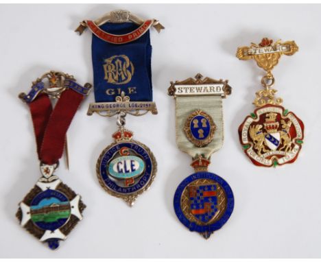 THREE SILVER AND ENAMEL MASONIC STEWARDS MEDALLIONS, includes Royal Masonic Institution for Girls 1934 and Cheshire Masonic C