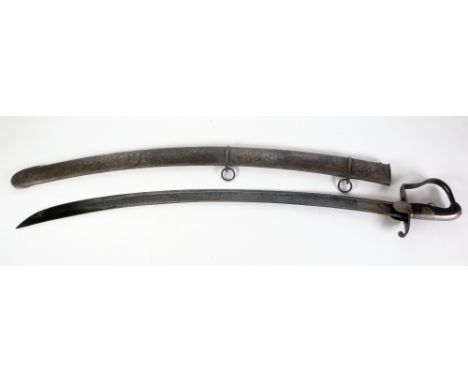 GEORGE III LATE NINETEENTH CENTURY REGULATION CAVALRY SABRE with 32 1/2" (82.5cm) curved blade stamped to the back edge Dawes