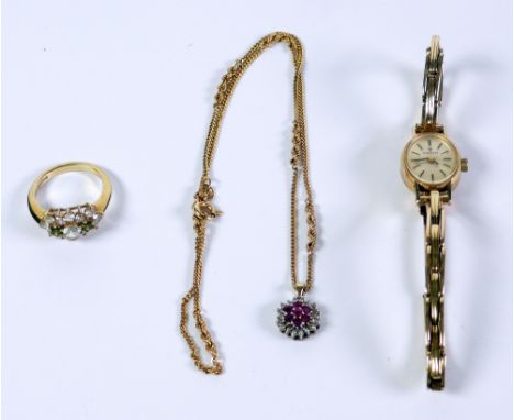LADY'S TISSOT 9CT GOLD CASED WRIST WATCH, 17 jewel movement, silvered oval dial with batons, London 1974, ON 9CT GOLD EXPANDI