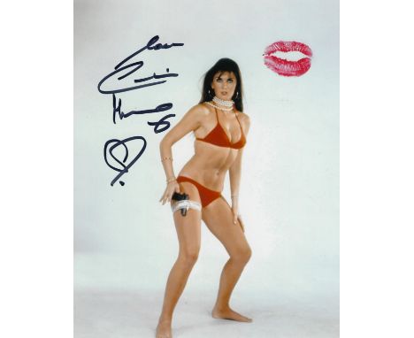 Bond Girl, Caroline Munro signed and kissed 10x8 colour photograph pictured during her time playing 007 Bond Girl. Good condi