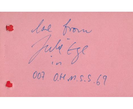 James Bond Julie Ege signed 6x4 album page inscribed 0078 O. H. M. S. S. 69. Julie Ege ( 12 November 1943 - 29 April 2008) wa