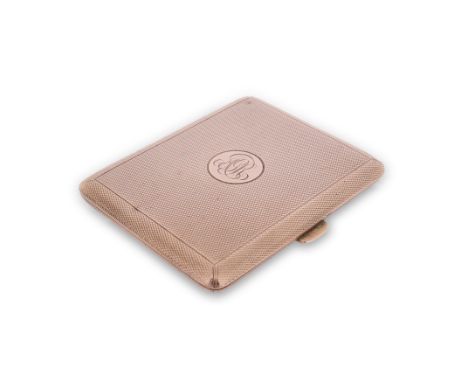 A 9ct gold engine-turned cigarette case, with engine-turned decoration overall and monogram AGR, 9ct hallmarks, maker's mark,