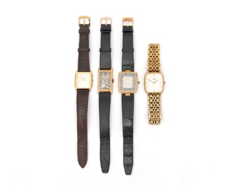 A collection of four wristwatches, including an 18ct gold watch by Dunhill, the signed rectangular dial part pave-set with ci