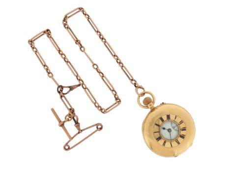 An 18ct gold half-hunting cased pocket watch, the white enamelled dial signed Benson, subsidiary seconds dial, manual winding