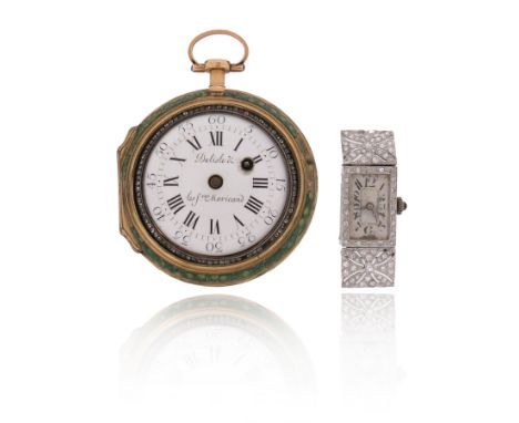 A pair-cased pocket watch by Delisle &amp; les fres Moricand, c.1770, signed enamel dial with Arabic and Roman numeral, windi