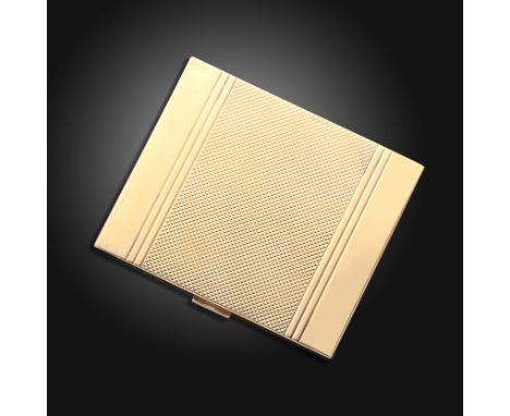 A rectangular silver and gold cigarette case by Chaumet, with engine turned and linear engraved decoration, the thumbpiece se